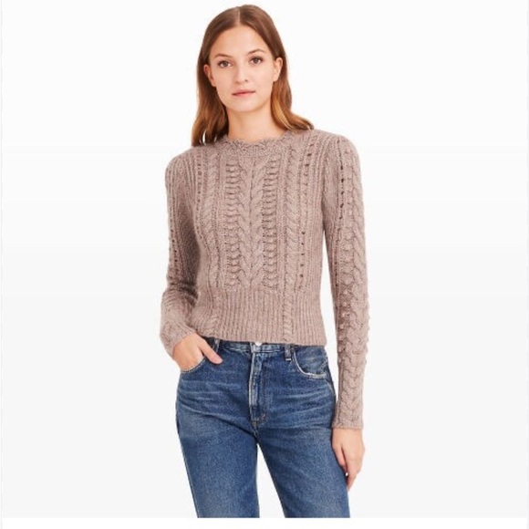 Club Monaco cable knit fisherman bobble cropped sweater merino wool mohair blend - Picture 1 of 10